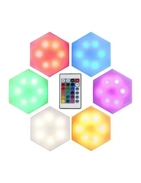 Set 6 lampi hexagon RGB cu telecomanda si senzor