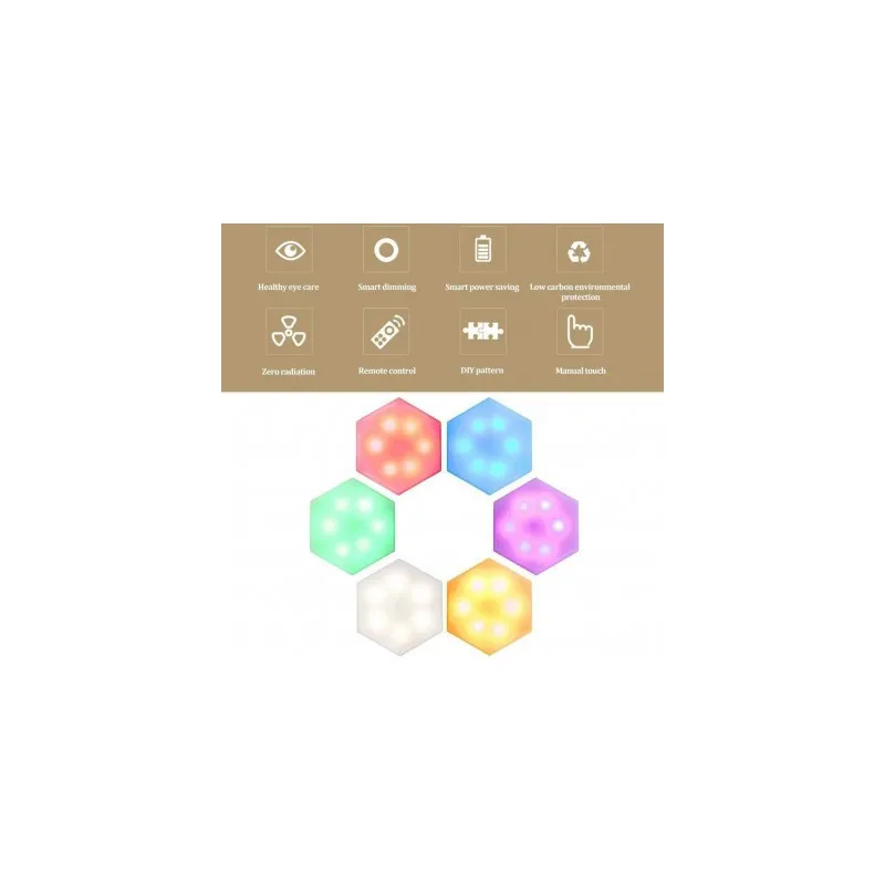 Set 6 lampi hexagon RGB cu telecomanda si senzor