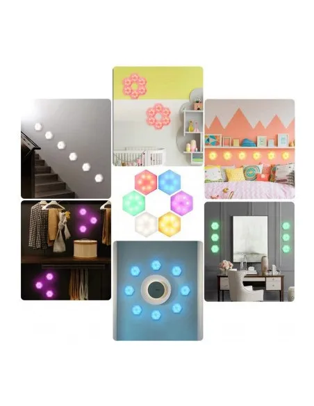 Set 6 lampi hexagon RGB cu telecomanda si senzor