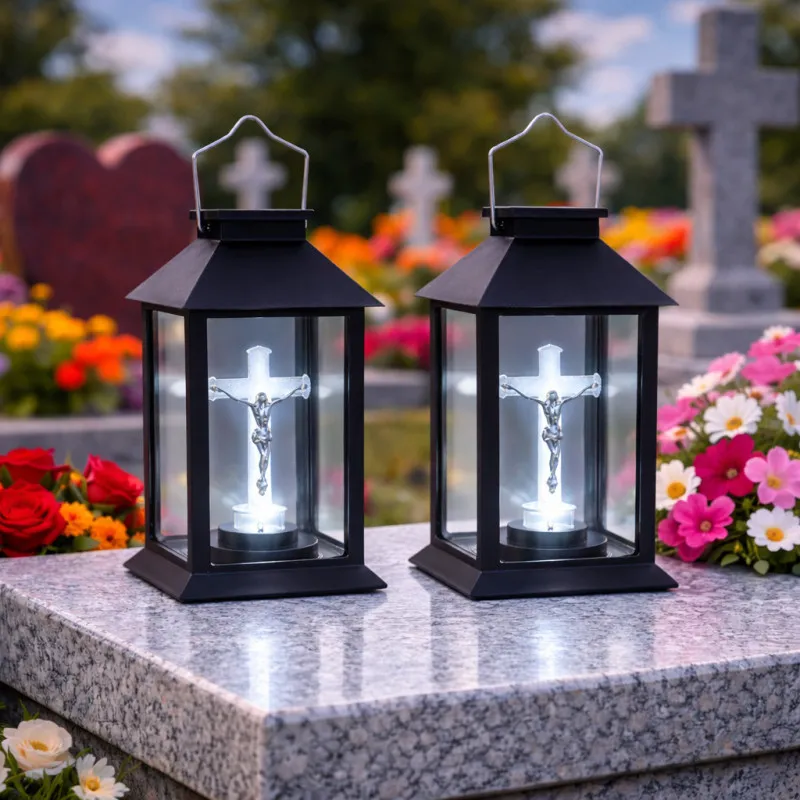 Set 2 Felinare Solare Cruce LED Negru 28 cm