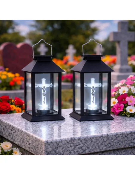 Set 2 Felinare Solare Cruce LED Negru 28 cm
