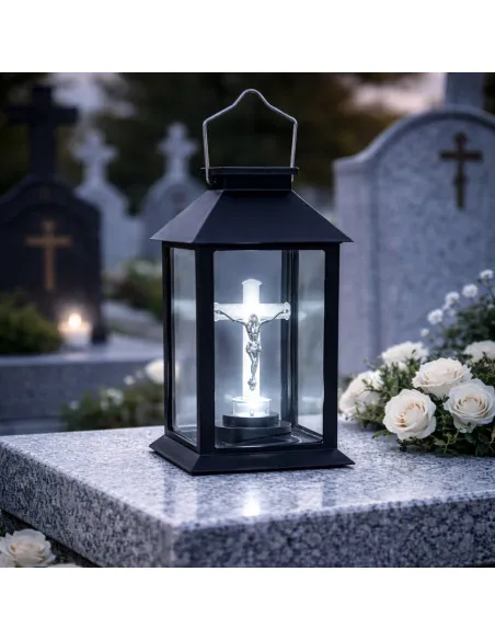 Set 2 Felinare Solare Cruce LED Negru 28 cm