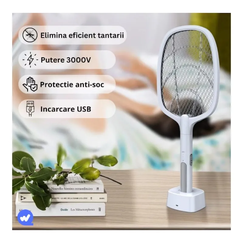 Paletă Electrică Anti-Insecte 3000V, USB, 1200mAh
