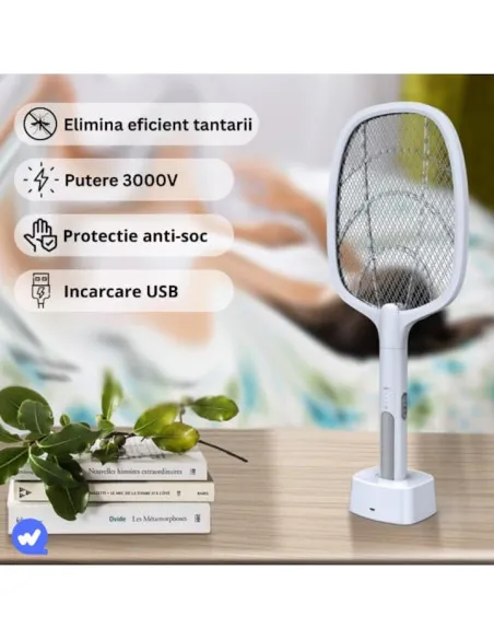 Paletă Electrică Anti-Insecte 3000V, USB, 1200mAh