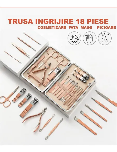 Trusa manichiura profesionala 18 piese otel inoxidabil
