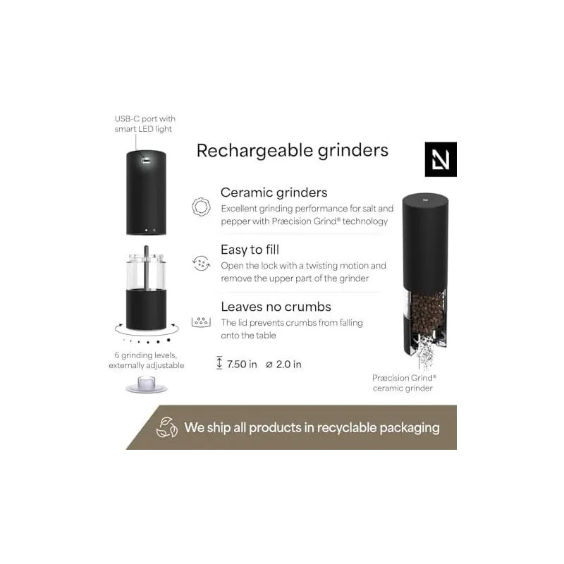Râșnițe Electrice LARS NYSØM Set 2buc, USB-C, LED