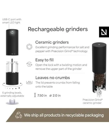 Râșnițe Electrice LARS NYSØM Set 2buc, USB-C, LED