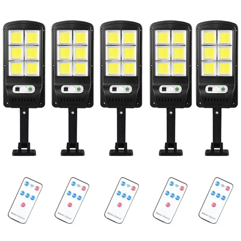 Set 5 x Lampa solara cu 6 celule, LED-uri COB si telecomanda