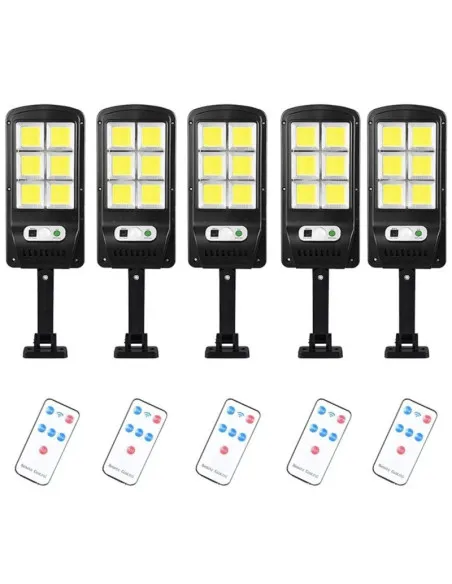 Set 5 x Lampa solara cu 6 celule, LED-uri COB si telecomanda