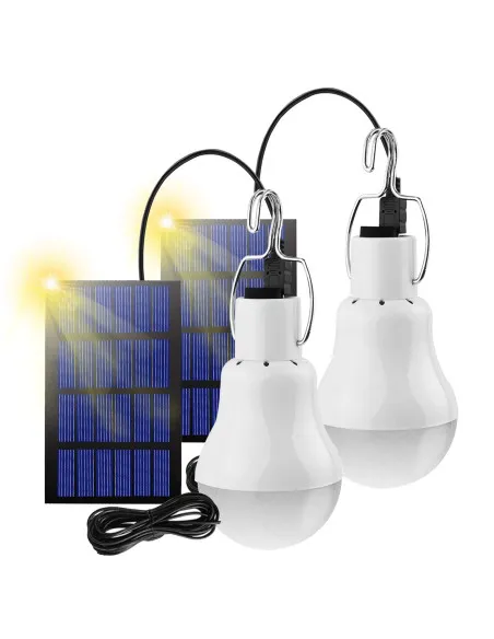 Bec solar portabil 20 LED cu panou solar si carlig