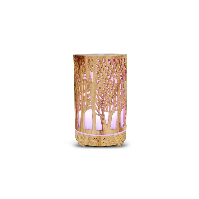 Umidificator pentru aromaterapie, ultrasunet, model copac, rezervor 200 ml, 7 culori, led, lemn deschis