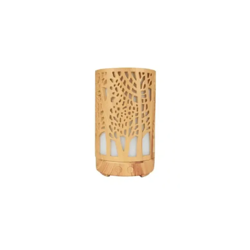Umidificator pentru aromaterapie, ultrasunet, model copac, rezervor 200 ml, 7 culori, led, lemn deschis
