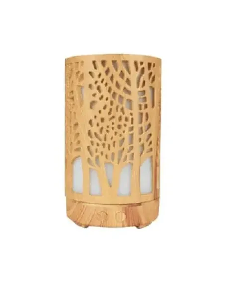 Umidificator pentru aromaterapie, ultrasunet, model copac, rezervor 200 ml, 7 culori, led, lemn deschis