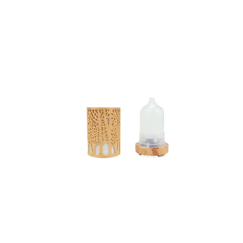 Umidificator pentru aromaterapie, ultrasunet, model copac, rezervor 200 ml, 7 culori, led, lemn deschis