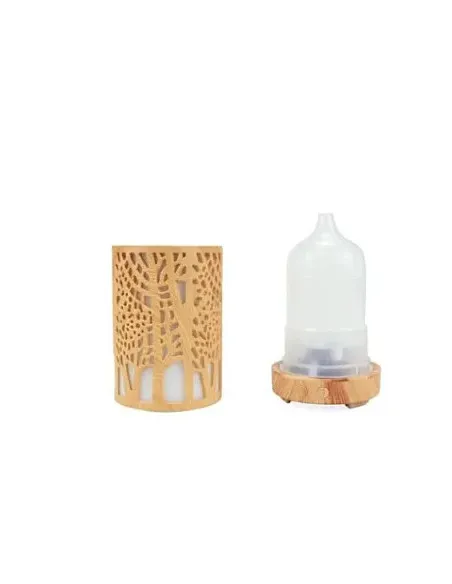 Umidificator pentru aromaterapie, ultrasunet, model copac, rezervor 200 ml, 7 culori, led, lemn deschis