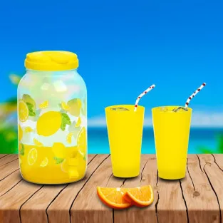 Borcan de Limonadă cu Robinet și 4 Pahare din Plastic, 3,8 L 2