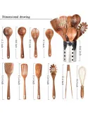 Set Ustensile Bucătărie Teak AIUHI, 11 Piese cu Suport