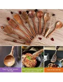 Set Ustensile Bucătărie Teak AIUHI, 11 Piese cu Suport