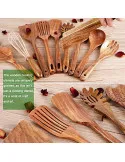 Set Ustensile Bucătărie Teak AIUHI, 11 Piese cu Suport