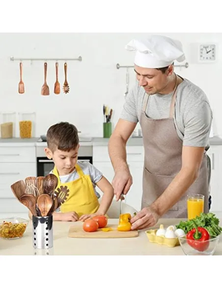 Set Ustensile Bucătărie Teak AIUHI, 11 Piese cu Suport