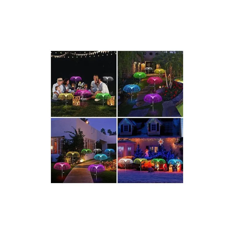 Set 4 x Lampa solara tip meduza cu fibra optica LED RGB