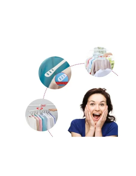 Umeraș Organizator Haine 8 în 1, Pliabil, Rotire 360°, Capacitate 15 kg, Alb