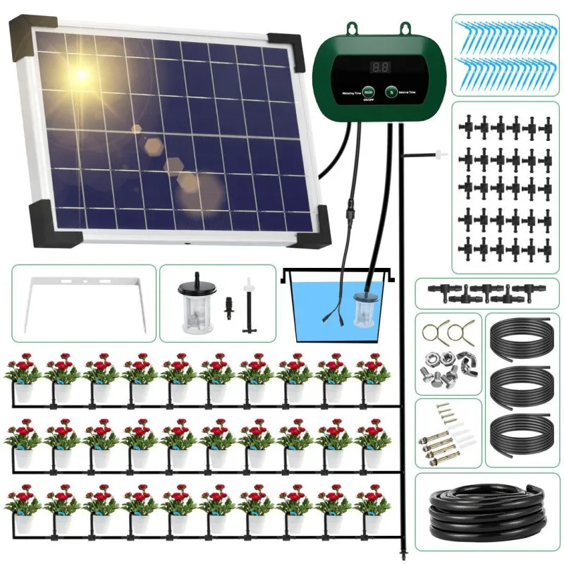Sistem de irigații automat solar 300 moduri de udare cu furtun picurare 30 m - 30 m furtun