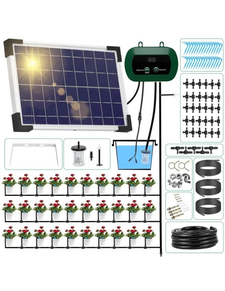 Sistem de irigații automat solar 300 moduri de udare cu furtun picurare 30 m - 30 m furtun