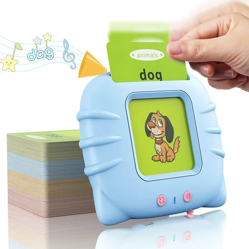 Set invatare cuvinte engleză – Jucărie educativa audio, 114 flash carduri (228 cuvinte), pentru copii 2+ ani, culoare albastră