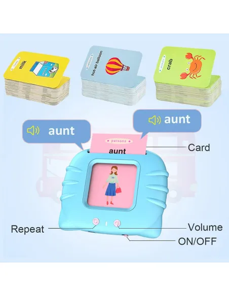 Set invatare cuvinte engleză – Jucărie educativa audio, 114 flash carduri (228 cuvinte), pentru copii 2+ ani, culoare albastră