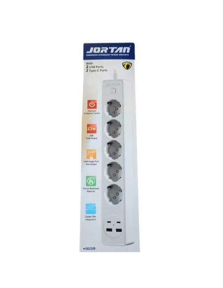 Prelungitor 4 prize, 2 porturi USB si 2 Type-C, 2m , Jortan