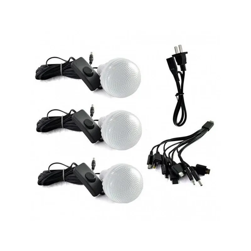 Sistem Iluminat Solar GDLite cu 3 Becuri LED, Panou Solar 6V 4Ah, Port USB, Baterie Reincarcabila