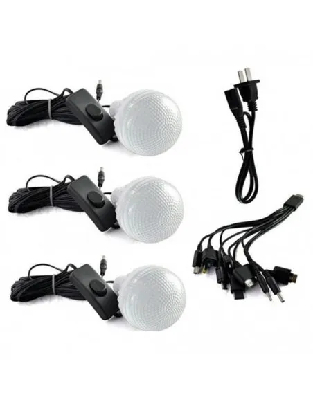Sistem Iluminat Solar GDLite cu 3 Becuri LED, Panou Solar 6V 4Ah, Port USB, Baterie Reincarcabila
