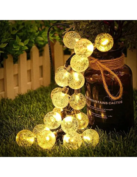 Instalatie solara bila cristal mare, 50 led-uri, Alb Cald, 6.5 m