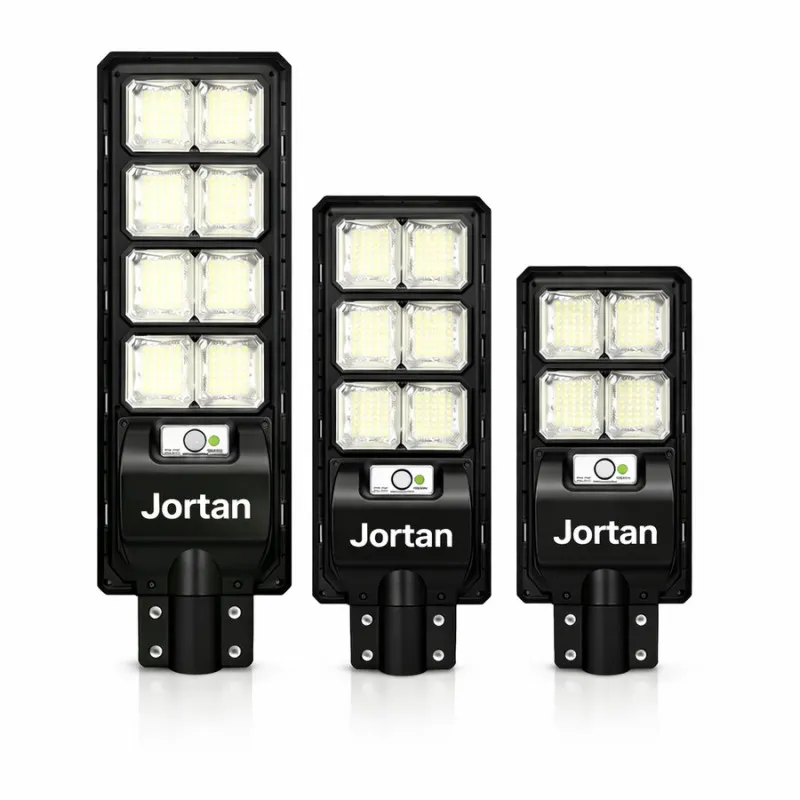 Lampă Stradală Solară Jortan 400W/300W/200W cu Senzor de Lumină, Telecomandă și Picior Metalic
