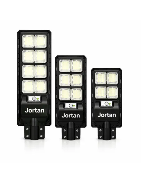 Lampă Stradală Solară Jortan 400W/300W/200W cu Senzor de Lumină, Telecomandă și Picior Metalic