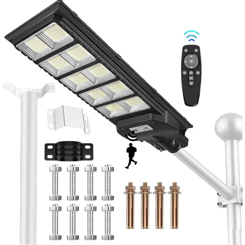 Lampă Stradală Solară Jortan 400W/300W/200W cu Senzor de Lumină, Telecomandă și Picior Metalic