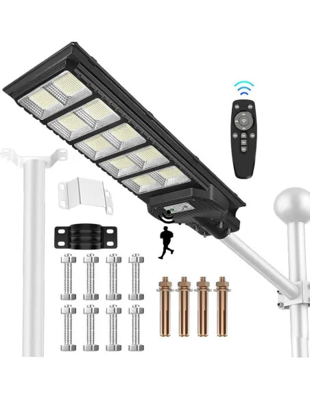 Lampă Stradală Solară Jortan 400W/300W/200W cu Senzor de Lumină, Telecomandă și Picior Metalic