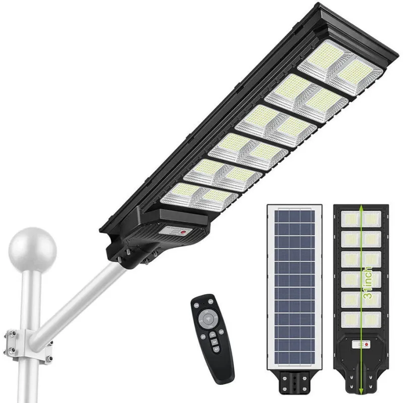 Lampă Stradală Solară Jortan 400W/300W/200W cu Senzor de Lumină, Telecomandă și Picior Metalic