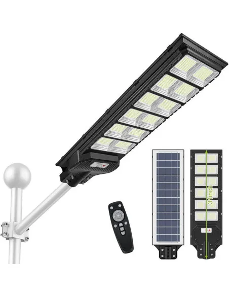 Lampă Stradală Solară Jortan 400W/300W/200W cu Senzor de Lumină, Telecomandă și Picior Metalic