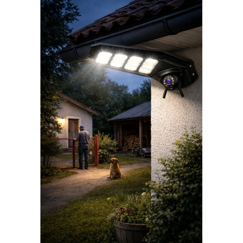 Lampa Solara cu Camera 4G 3MP - 400W Jortan - Baterie 26000mAh, Viziune Nocturna Color, Control Distanta