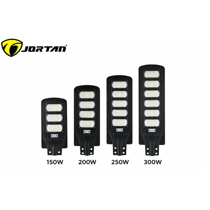 Lampa Solara Stradala Jortan 150W/200w/250W/300W, Senzor Crepuscular, Telecomanda, Baterie 12000-24000mAh, Panou Fotovoltaic