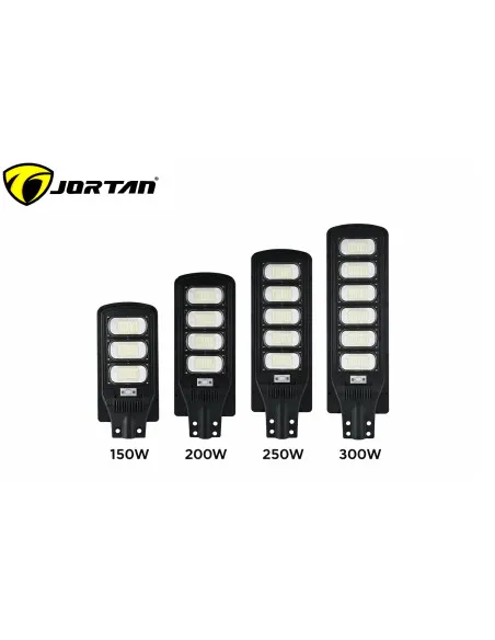 Lampa Solara Stradala Jortan 150W/200w/250W/300W, Senzor Crepuscular, Telecomanda, Baterie 12000-24000mAh, Panou Fotovoltaic