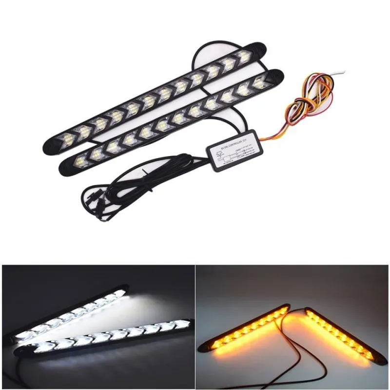 Set lumini auto LED DRL cu semnalizare dinamica, 12 module