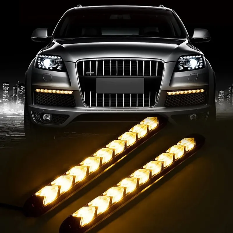 Set lumini auto LED DRL cu semnalizare dinamica, 12 module