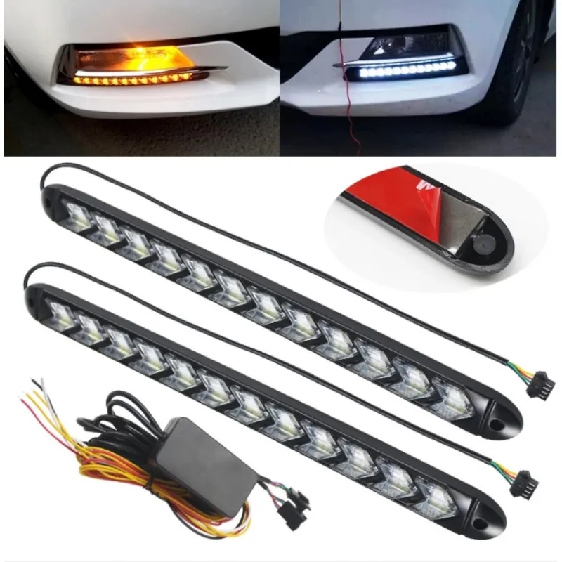 Set lumini auto LED DRL cu semnalizare dinamica, 12 module
