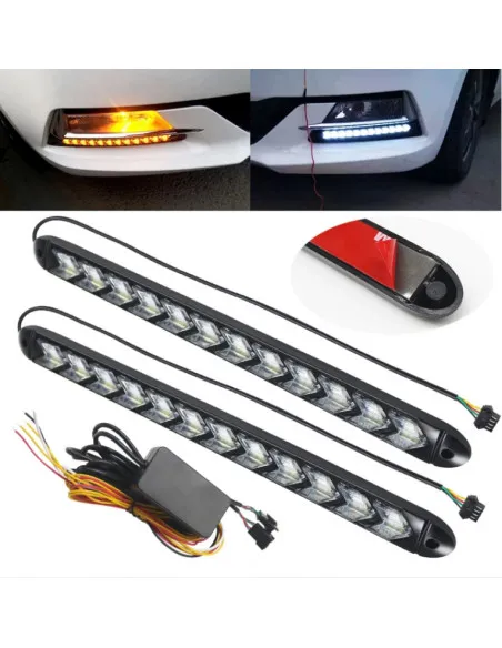 Set lumini auto LED DRL cu semnalizare dinamica, 12 module