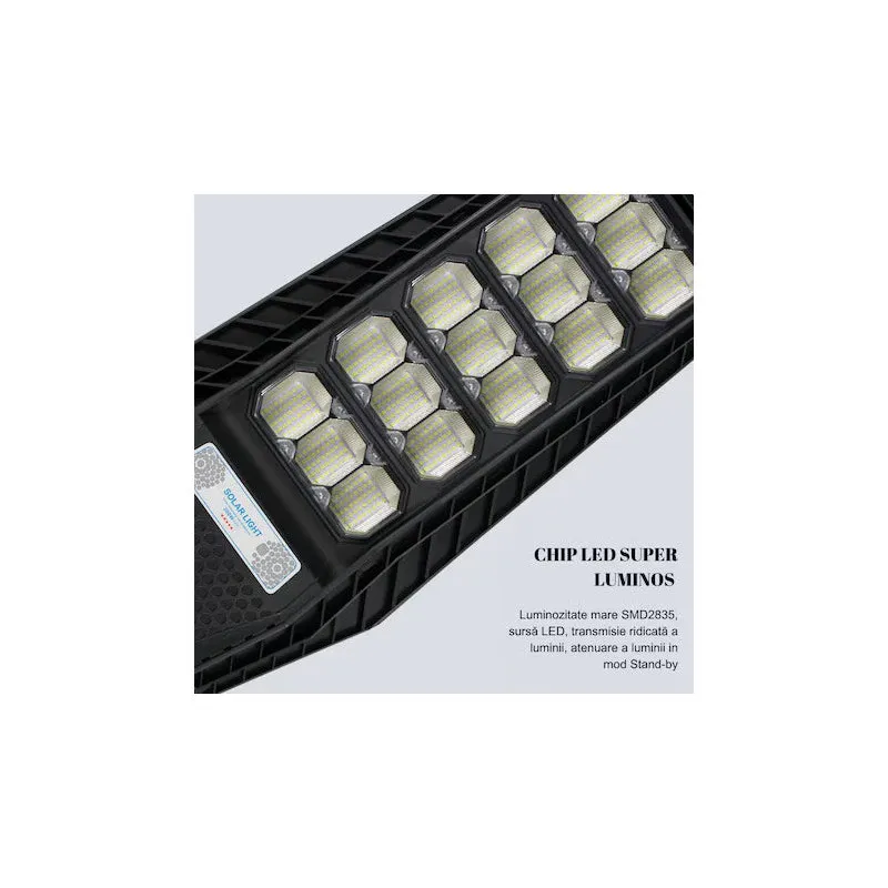 Lampă Stradală Solară Jortan LED 500W, Baterie 24000mAh, IP67, Telecomandă + Suport Metalic