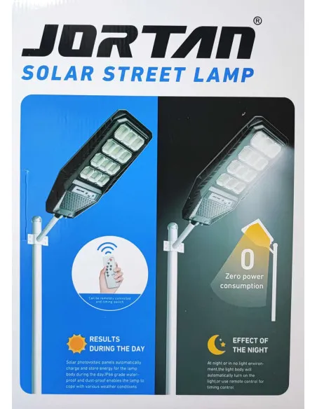 Lampă Stradală Solară Jortan LED 500W, Baterie 24000mAh, IP67, Telecomandă + Suport Metalic