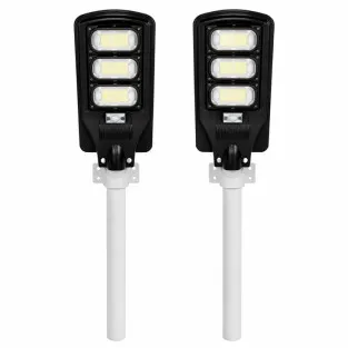 Set 2 Lampi Solare Stradale Jortan 150W - 3 Cadrane LED, Autonomie 14h, Senzor Crepuscular